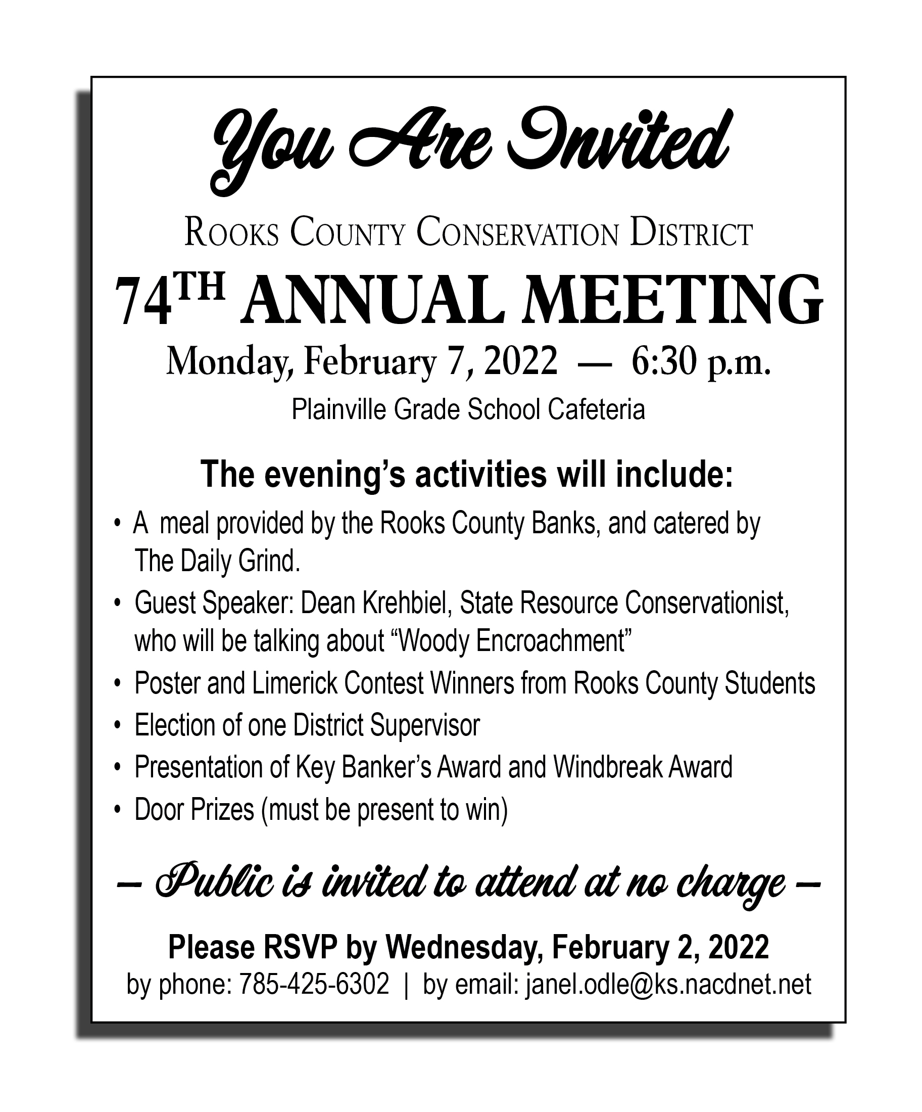 Rooks County Conservation District 74th annual meeting set for Monday